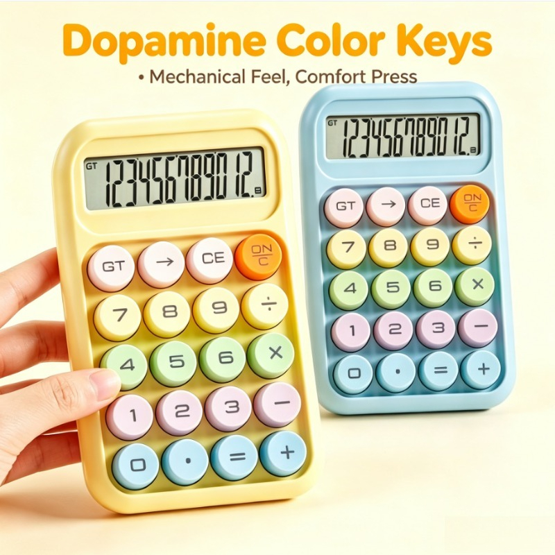Scientific Calculator For Secondary School - かわいらしいカラフルなデザインの、メカニカルキーボードのような見た目の電卓。12桁の大きな表示で、オフィスや学校、学生、女の子へのプレゼントに最適。