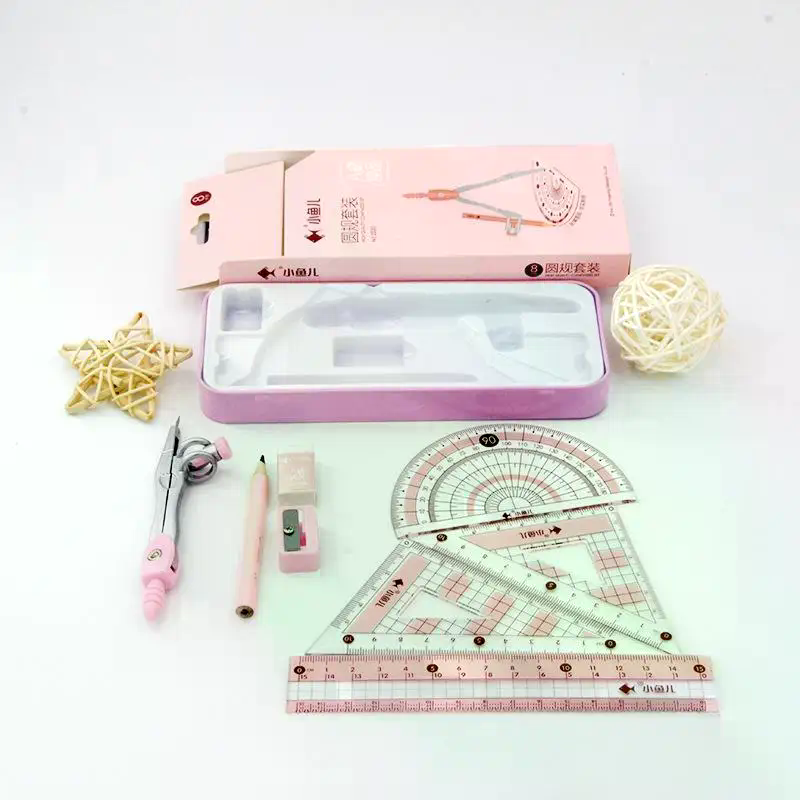 8点セットの幾何学数学用画材セット。定規、コンパス、鉛筆が含 - Math Geometry Set With Compass のレビューと価格