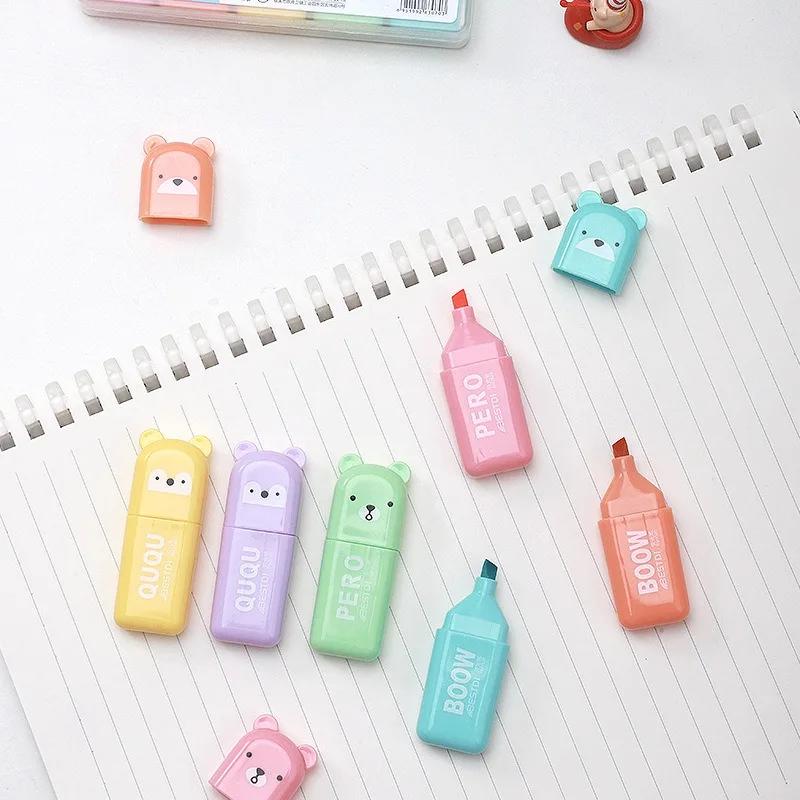 かわいいクマの形をした蛍光ペンセット。キュートな文房具、キャ - Pastel Highlighter Set Double Ended のレビューと価格