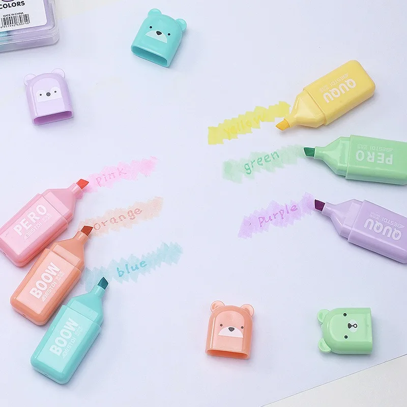 かわいいクマの形をした蛍光ペンセット。キュートな文房具、キャ - Pastel Highlighter Set Double Ended のレビューと価格